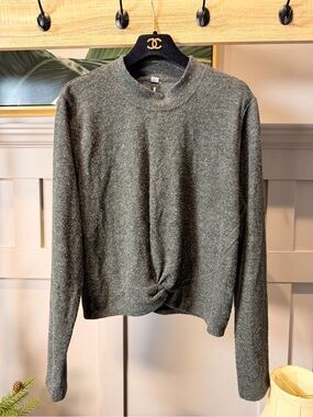 Design Lab By Lord & Taylor Gray Twist-Front Crewneck Sweater Size L